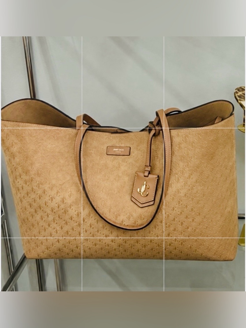 NWT Jimmy Choo Nine2Five E/W Monogram Dark Tan Leather Tote
